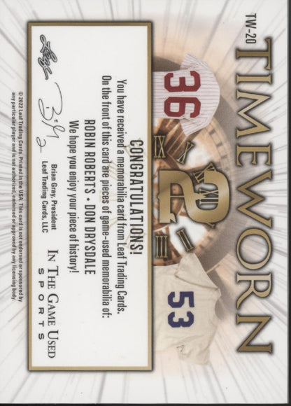 Robin Roberts / Don Drysdale 2022 Leaf In the Game Used Timeworn Swatches 2/2