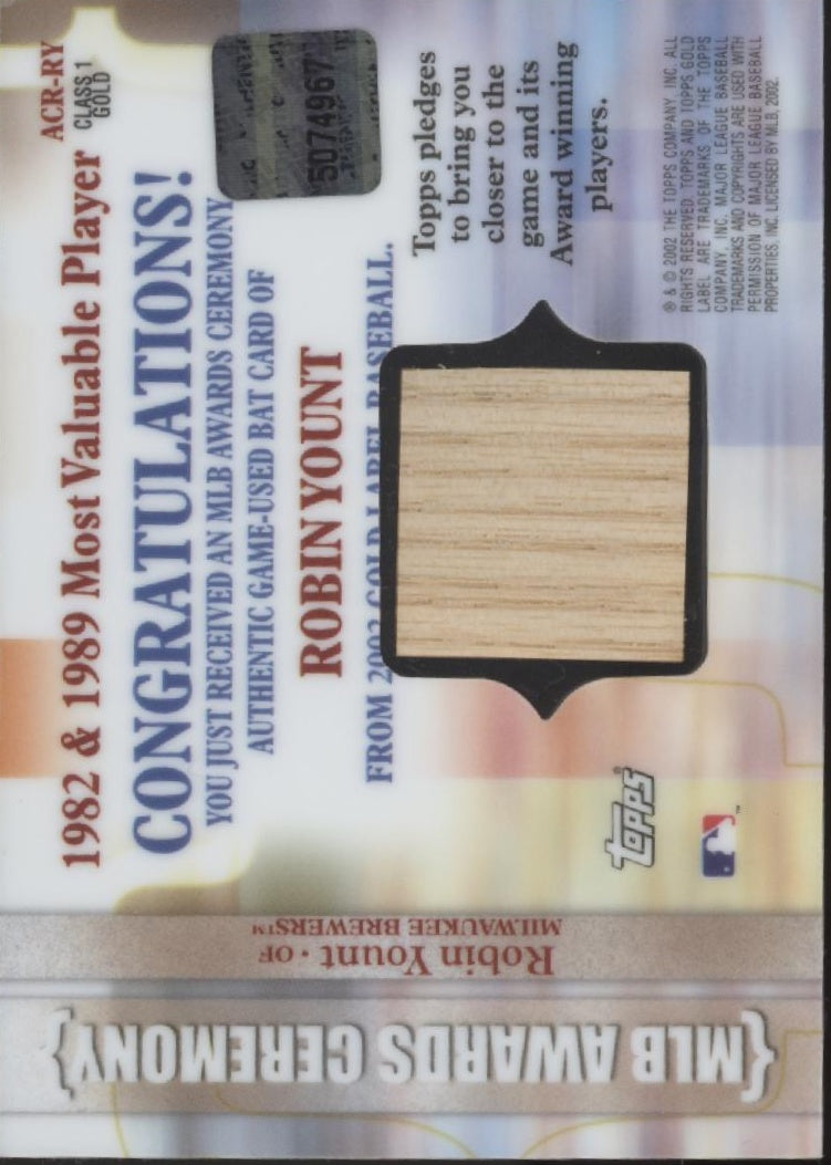 Robin Younts 2002 Topps Gold Label MLB Awards Ceremony Bat Relic #ACR-RY