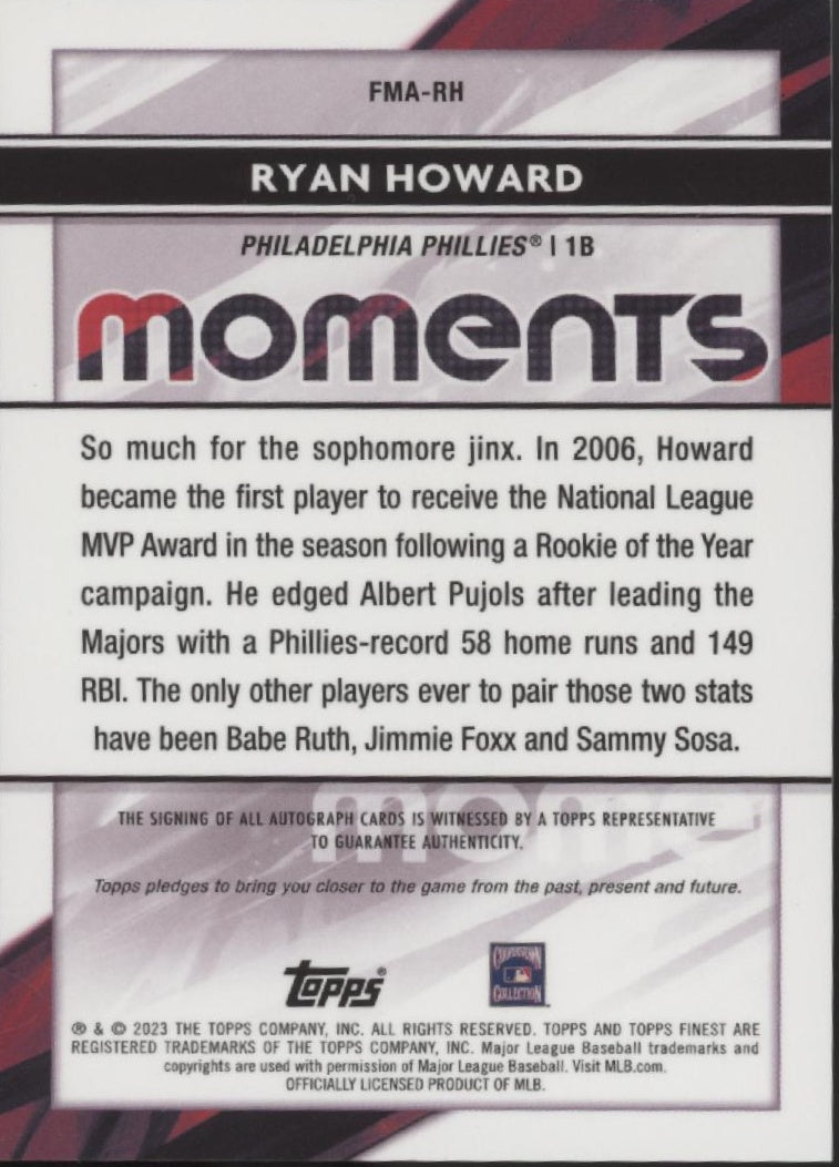 Ryan Howard 2023 Topps Finest Moments Refractor Auto #FMA-RH