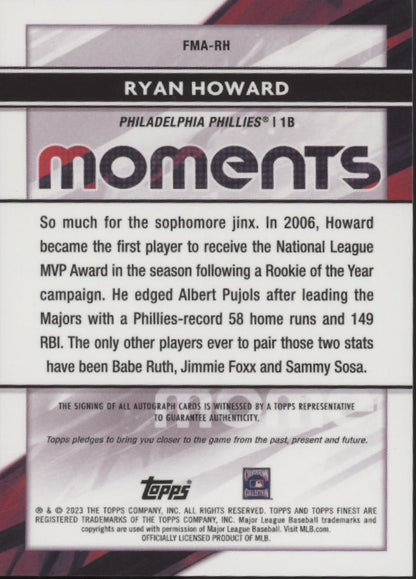 Ryan Howard 2023 Topps Finest Moments Refractor Auto #FMA-RH