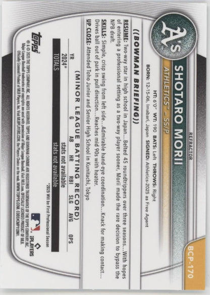 Shotaro Morii 2025 Bowman Chrome Prospects Refractor 186/499 #BCP-170