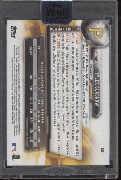 Tyler Glasnow 2018 Topps Archives Signature Series RC Auto 59/99 #56