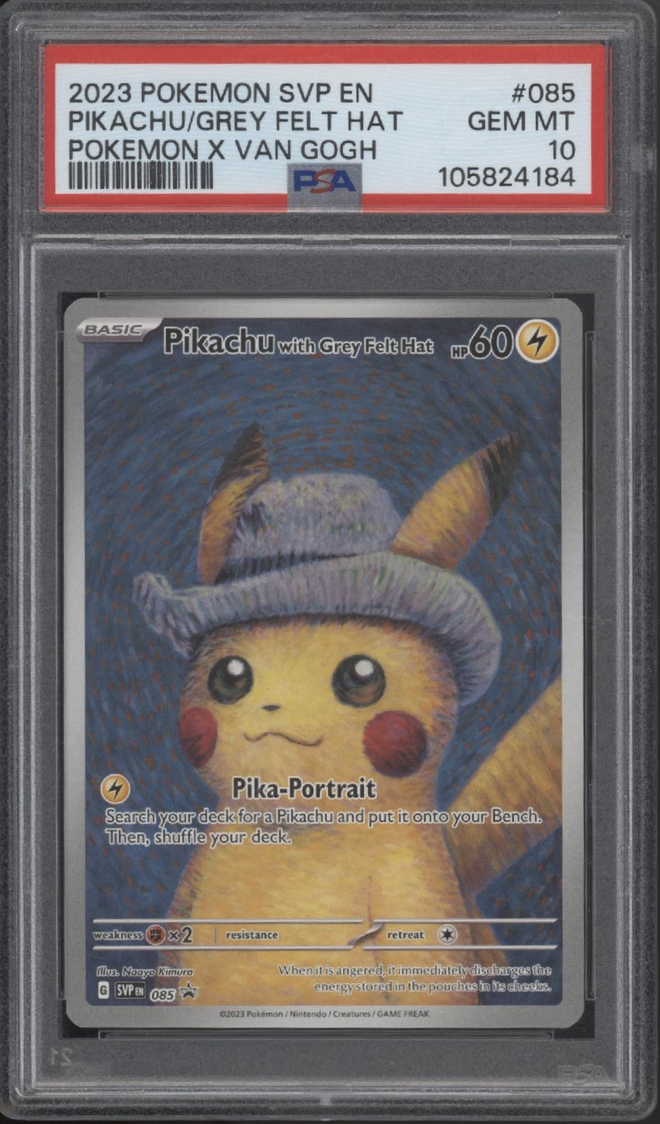 Pikachu with Grey Felt Hat Pokemon x Van Gogh Museum Promo #085 PSA 10