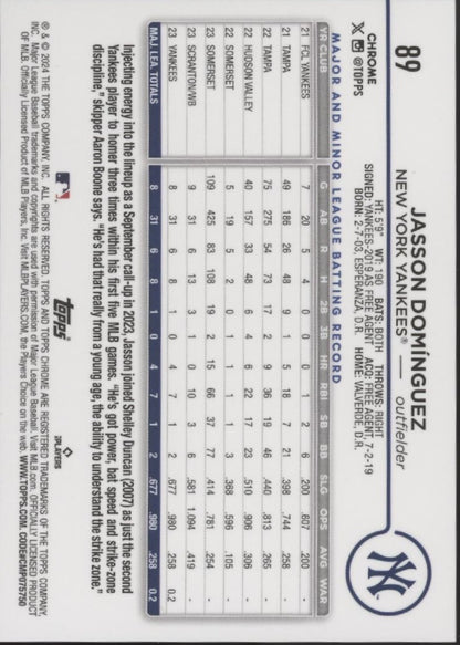 Jasson Dominguez 2024 Topps Chrome Refractor RC #89