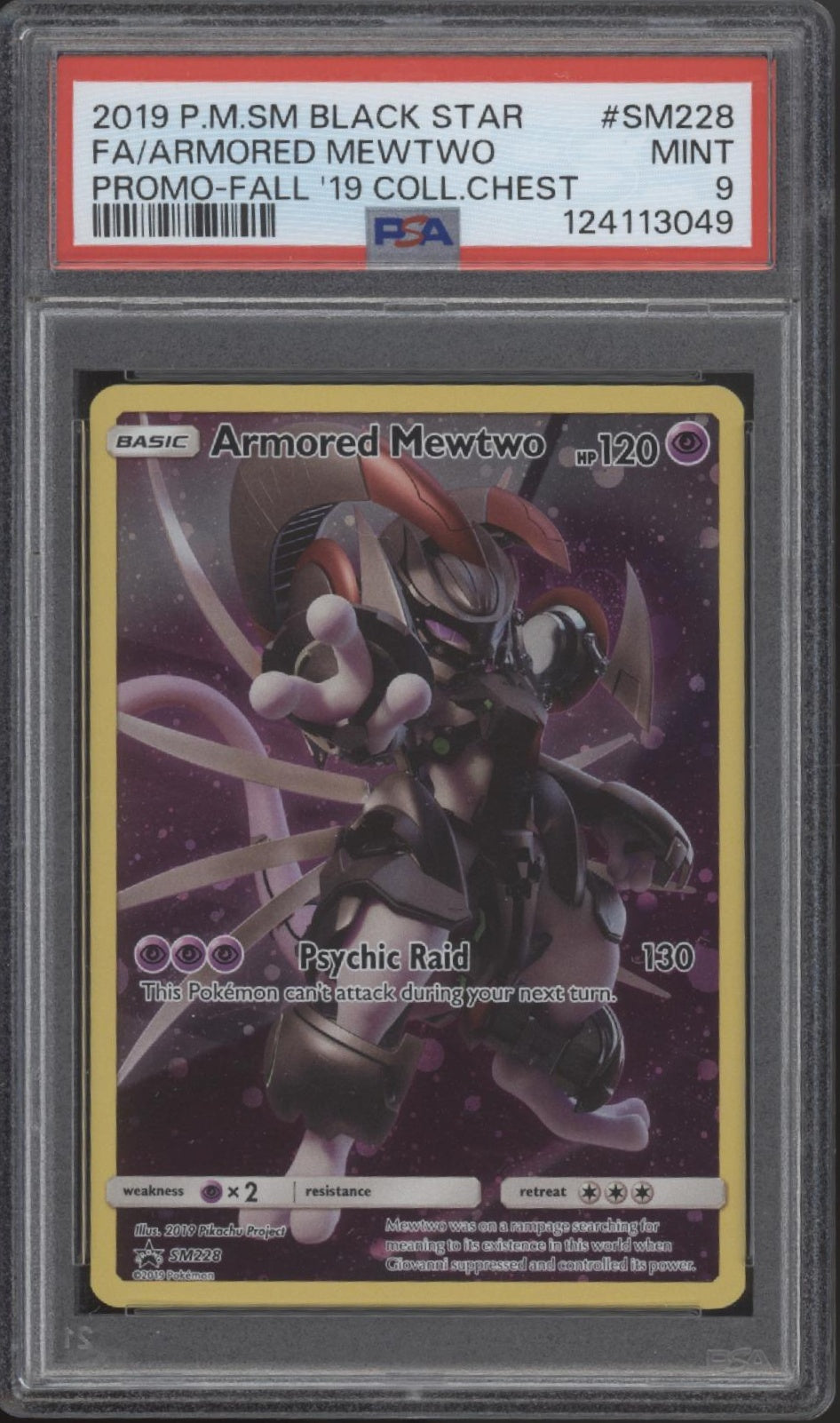 Armored Mewtwo Pokemon Promo Fall '19 Collector's Chest Full Art #SM228 PSA 9