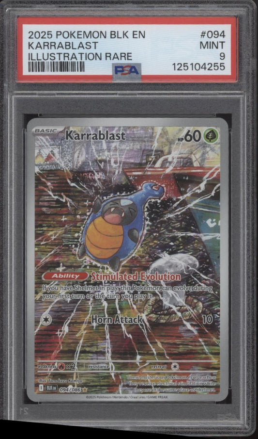 Karrablast Pokemon Black Bolt Illustration Rare #094 PSA 9