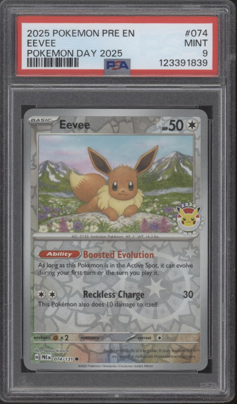 Eevee Pokemon Prismatic Evolutions Pokemon Day 2025 #074 PSA 9