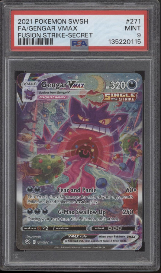 Gengar VMAX Pokemon Fusion Strike Secret Full Art #271 PSA 9