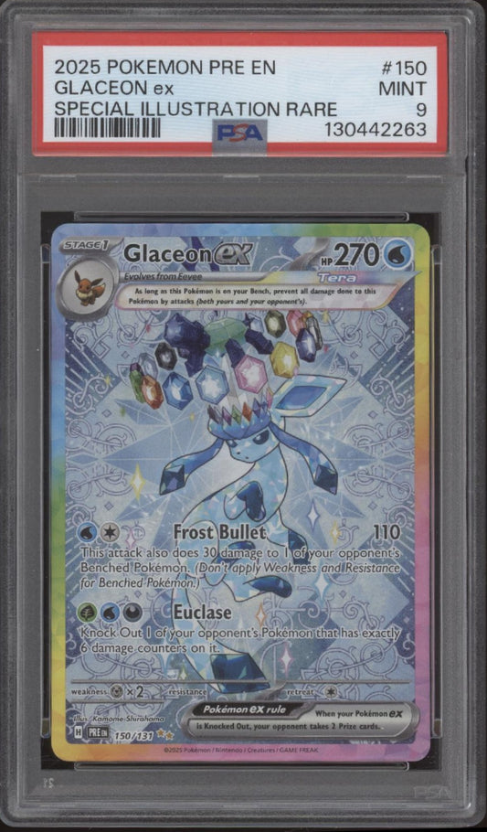 Glaceon ex Pokemon Prismatic Evolutions Special Illustration Rare #150 PSA 9
