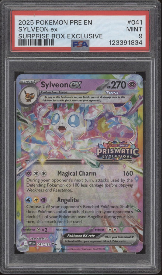 Sylveon ex Pokemon Prismatic Evolutions Surprise Box Exclusive #041 PSA 9