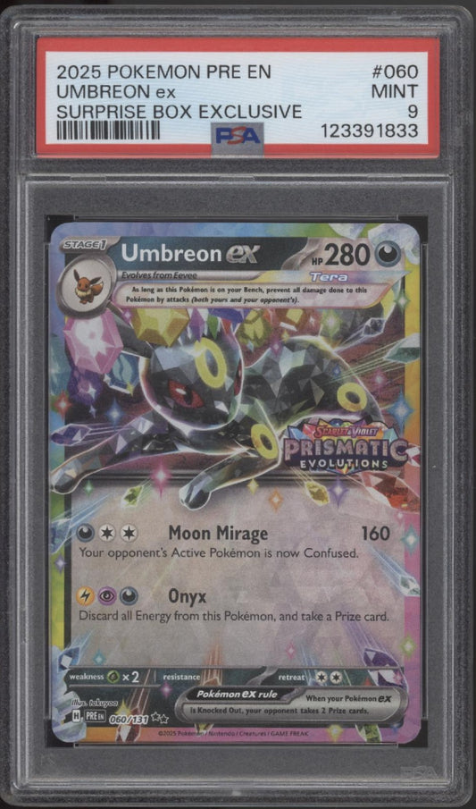 Umbreon ex Pokemon Prismatic Evolutions Surprise Box Exclusive #060 PSA 9