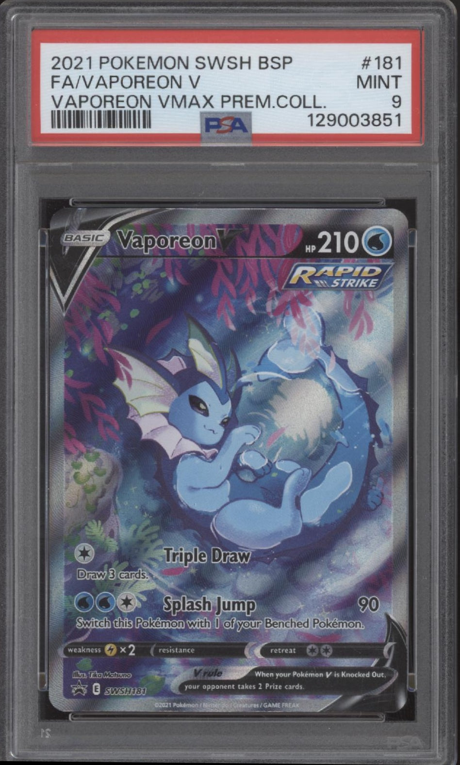 Vaporeon V Pokemon Vaporeon VMAX Premium Collection Full Art #181 PSA 9
