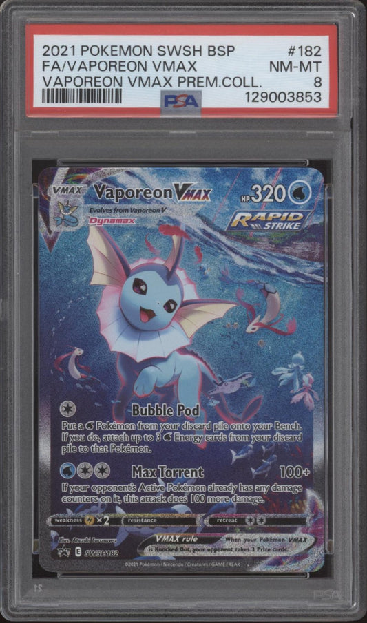Vaporeon VMAX Pokemon Vaporeon VMAX Premium Collection Full Art #182 PSA 8