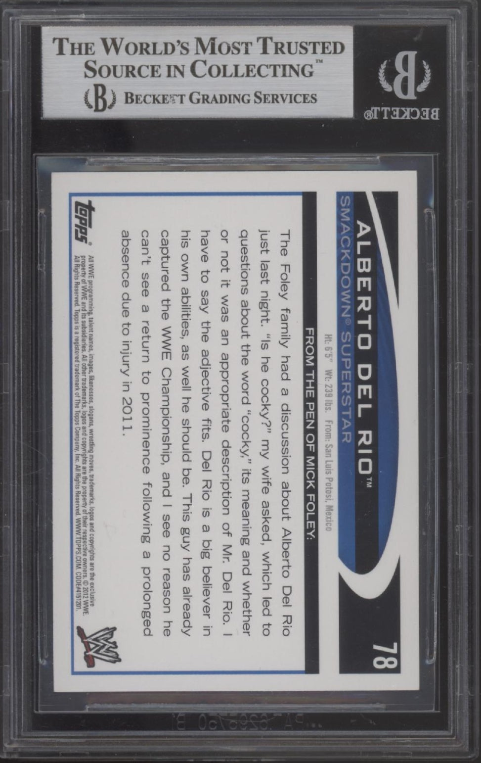 Alberto Del Rio 2012 Topps #78 with Beckett Authentic Auto