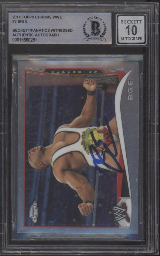 Big E 2014 Topps Chrome #3 with Beckett Witnessed Auto 10