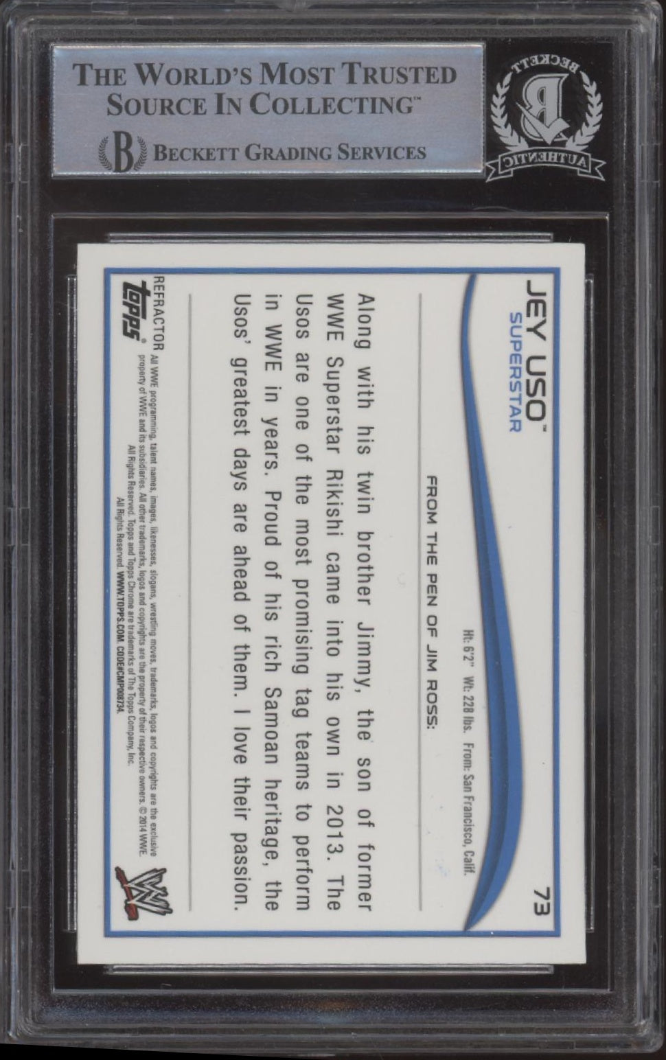 Jey Uso 2014 Topps Chrome Refractor #73 with Beckett Witnessed Auto