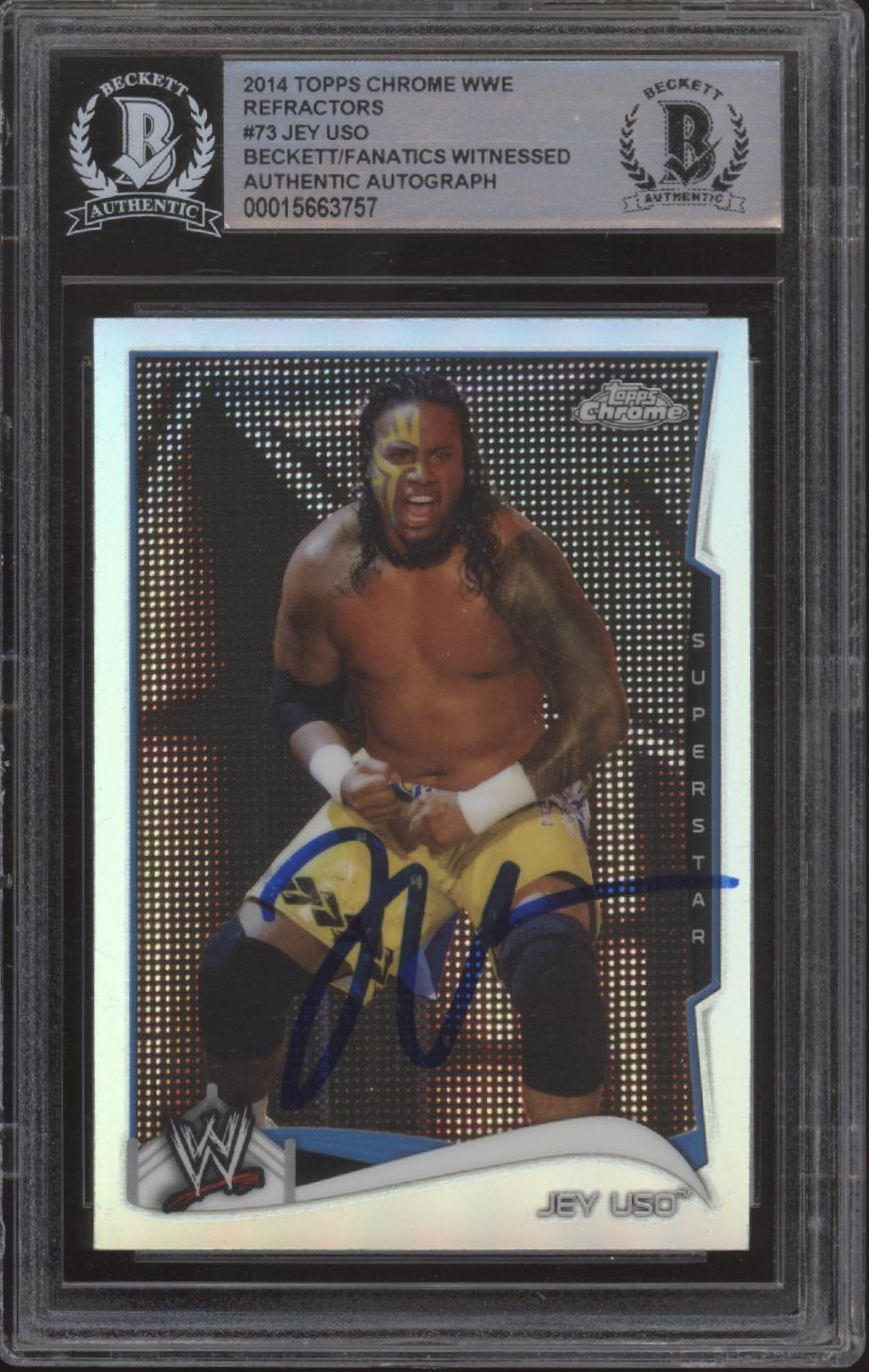 Jey Uso 2014 Topps Chrome Refractor #73 with Beckett Witnessed Auto
