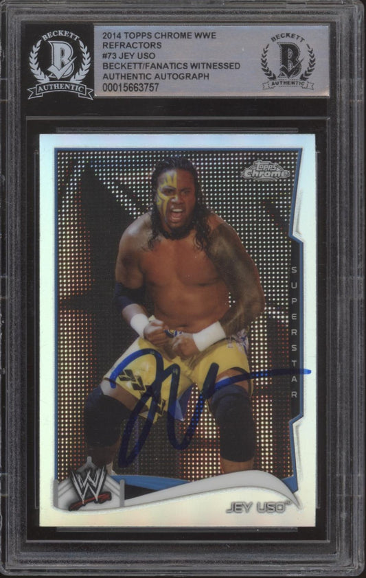 Jey Uso 2014 Topps Chrome Refractor #73 with Beckett Witnessed Auto