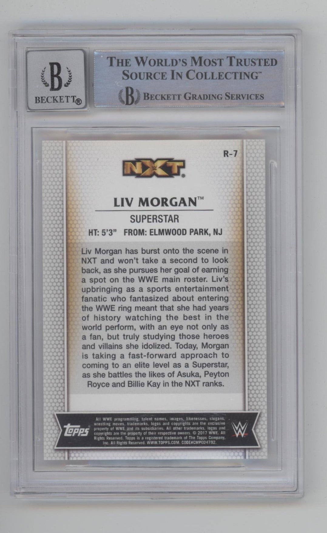 Liv Morgan 2017 Topps Women's Division #R-7 with Beckett Witnessed Auto 10