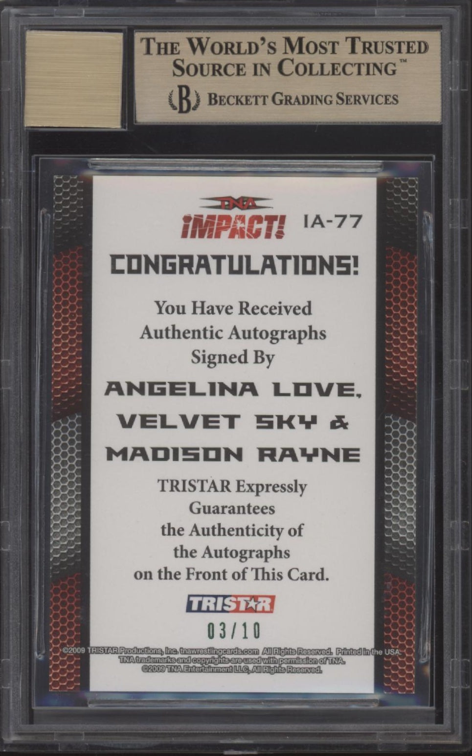 Love / Sky / Rayne 2009 Tristar Green Triple Auto 03/10 Beckett 9.5 / 9 (Auto)