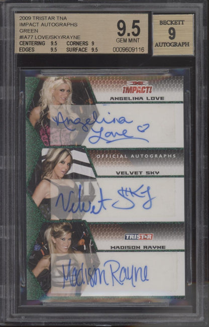 Love / Sky / Rayne 2009 Tristar Green Triple Auto 03/10 Beckett 9.5 / 9 (Auto)