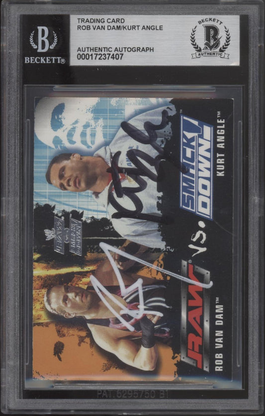 Rob Van Dam / Kurt Angle 2002 Fleer #76 with Beckett Authentic Autos