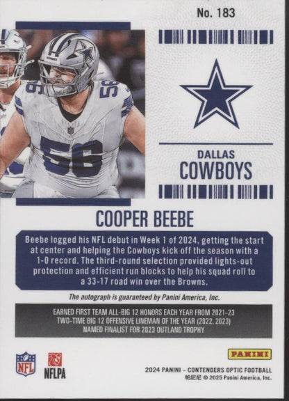 Cooper Beebe 2024 Panini Contenders Optic Rookie Ticket RC Auto #183