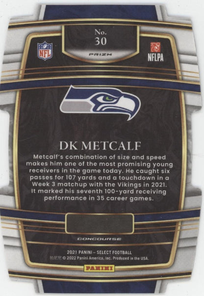 DK Metcalf 2021 Panini Select Zebra Wave Prizm Die-Cut #30