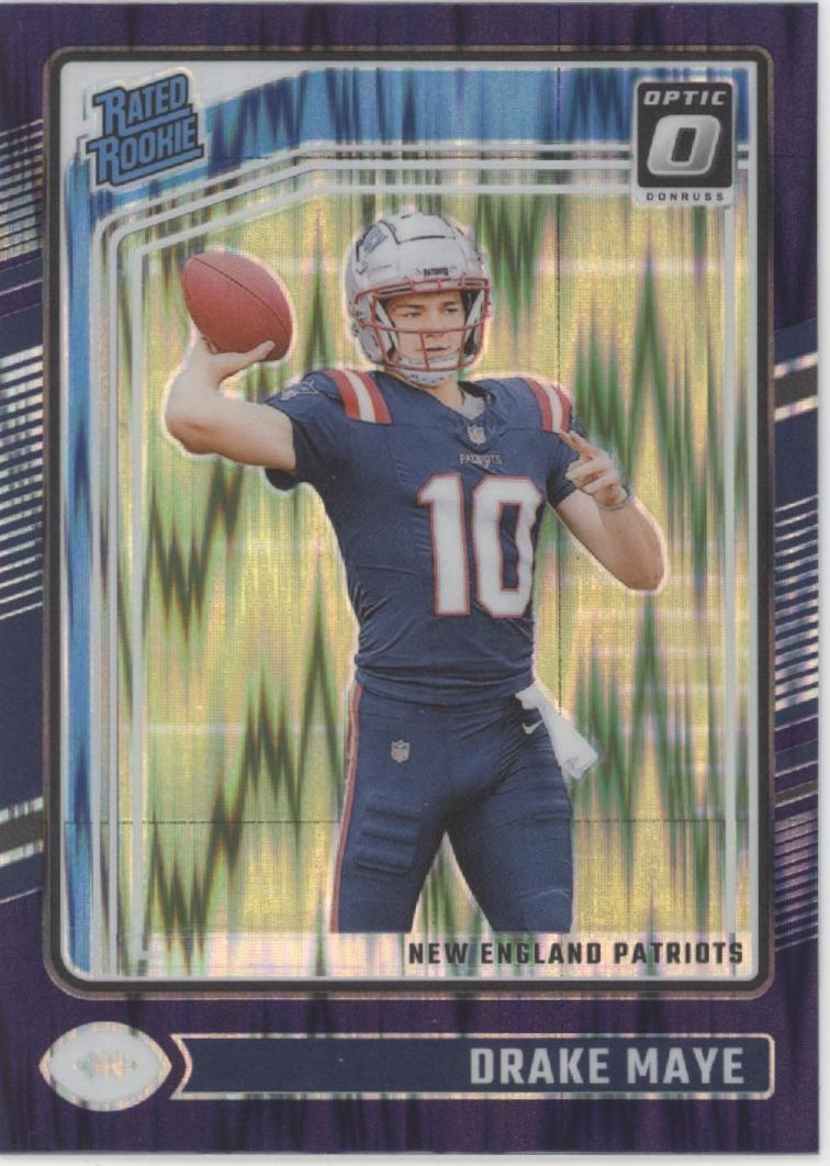Drake Maye 2024 Panini Donruss Optic Rated Rookie Purple Shock Prizm RC #229