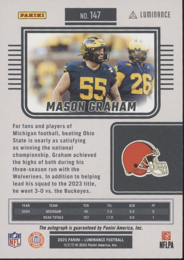 Mason Graham 2025 Panini Luminance RC Auto 012/700 #147