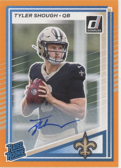 Tyler Shough 2025 Panini Donruss Rated Rookie Orange RC Auto #304