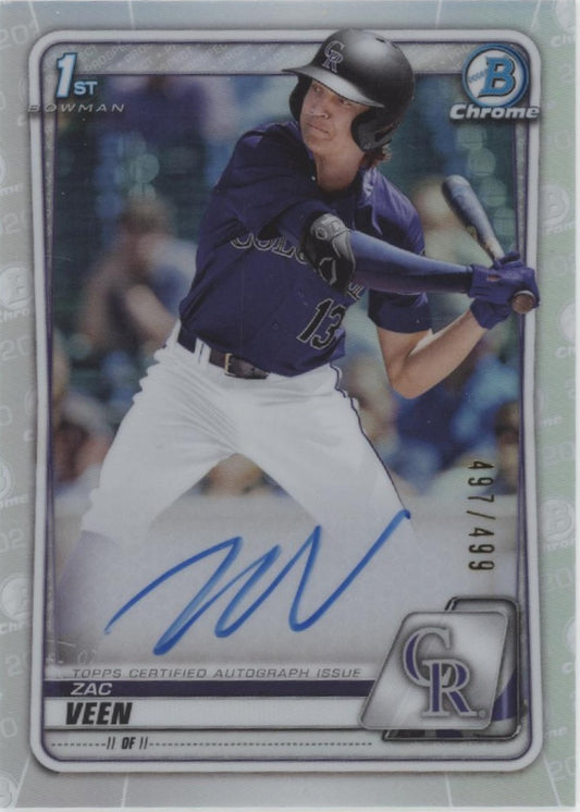 Zac Veen 2020 Bowman Chrome Prospects Refractor Auto 497/499 #CDA-ZV