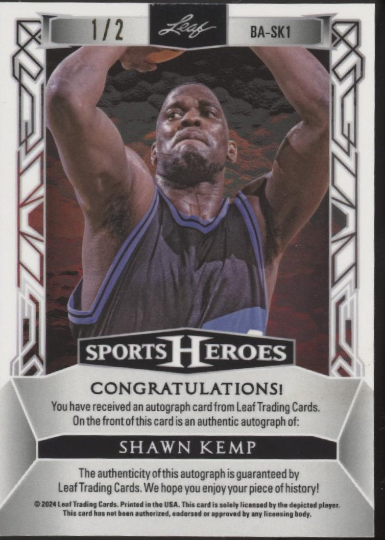 Shawn Kemp 2024 Leaf Sports Heroes Gold Refractor Auto 1/2 #BA-SK1