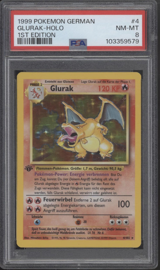Charizard Pokemon Base Set Holo 1st Edition German #4 PSA 8