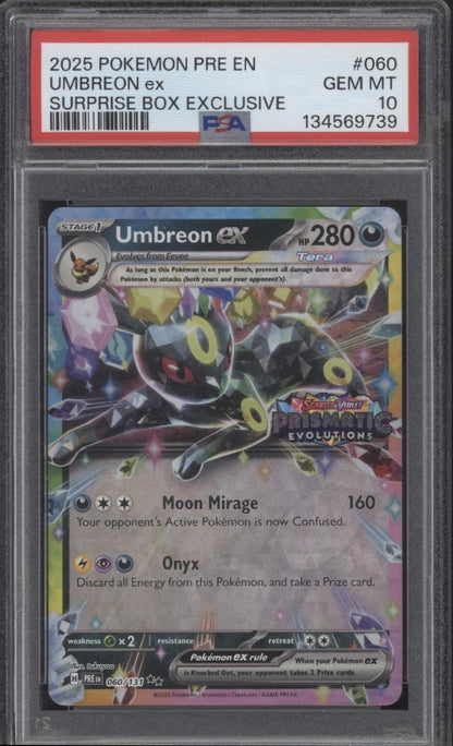 Umbreon EX 2025 Pokemon Prismatic Evolutions Surprise Box Exclusive #060 PSA Authenticated 10 Card