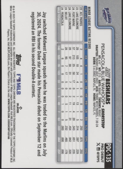 Jay Beshears 2025 Topps Chrome Pro Debut Black Wave Refractor 04/10 #PDC-135