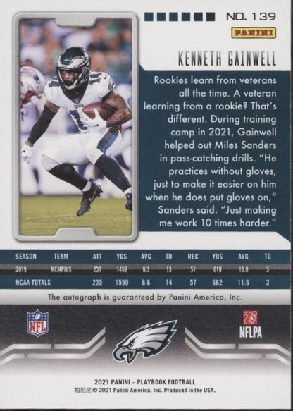 Kenneth Gainwell 2021 Panini Playbook Green RC Auto 09/10 #139