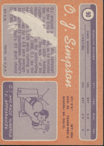 OJ Simpson 1970 Topps RC #90 Buffalo Bills VG