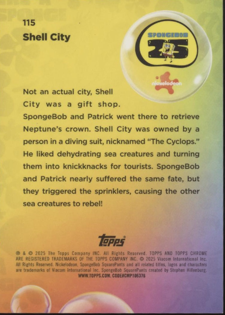 Shell City 2025 Topps Chrome Spongebob Gold Refractor 42/50 #115