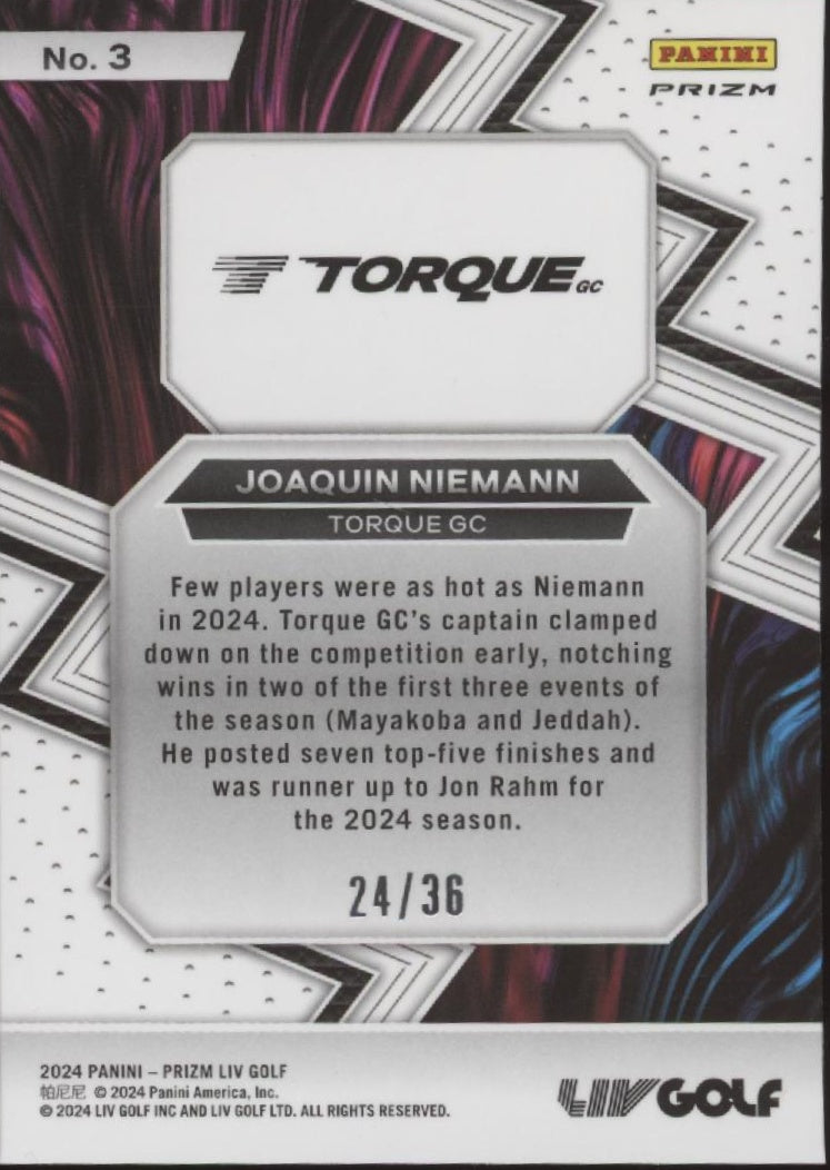 Joaquin Niemann 2024 Panini Prizm LIV Fearless White Mojo Prizm 24/36 #3
