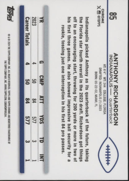 Anthony Richardson 2024 Topps Chrome White Geometric Refractor 08/15 #85