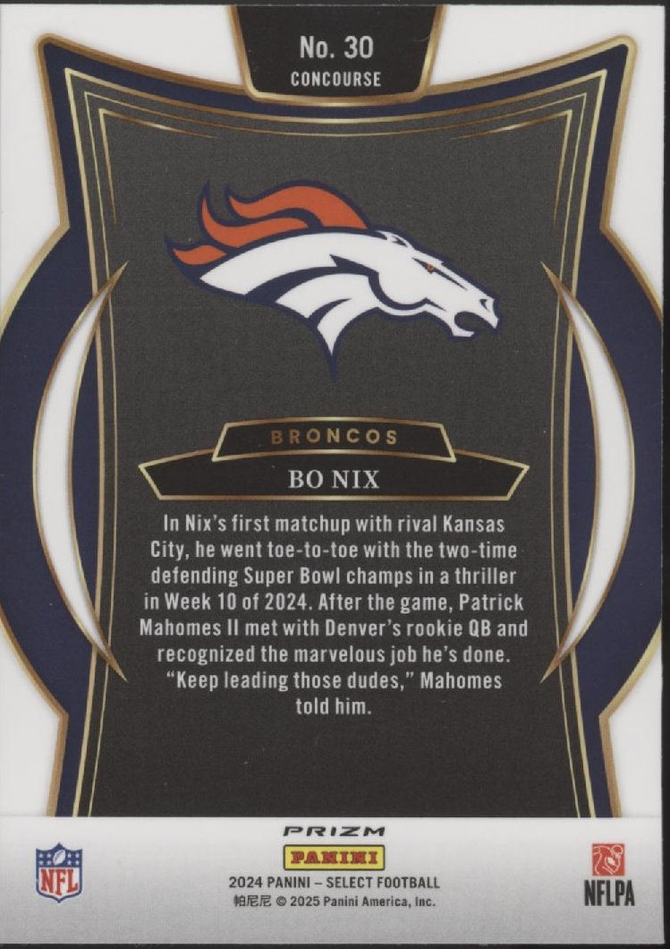Bo Nix 2024 Panini Select Red White & Blue Shock Prizm RC #30