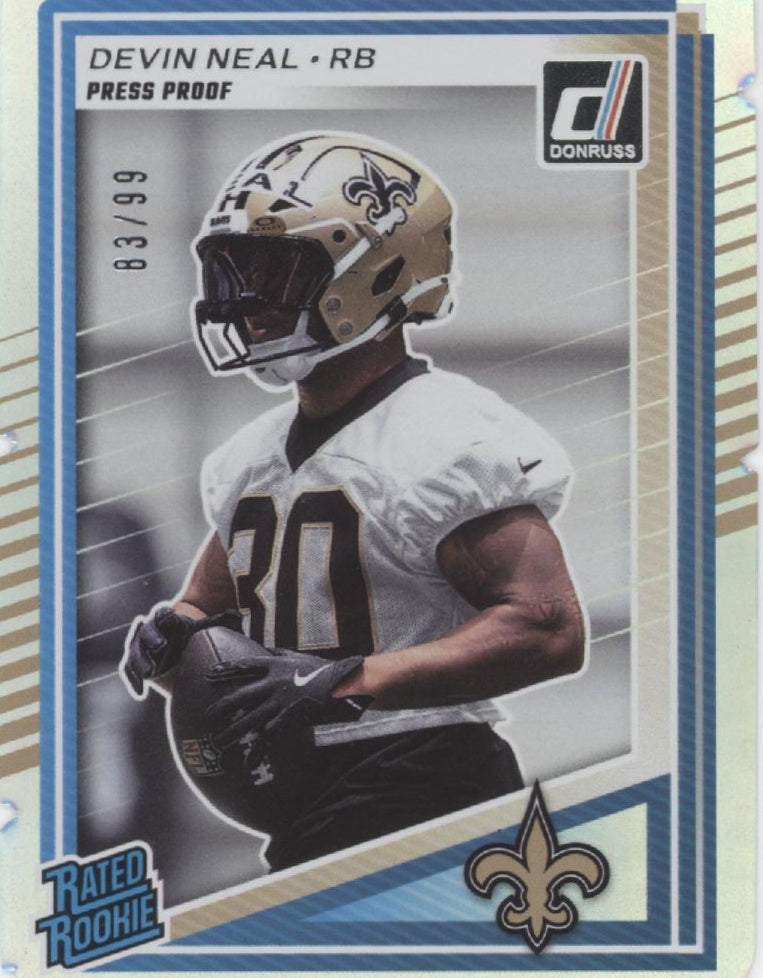 Devin Neal 2025 Panini Donruss Rated Rookie Press Proof Holo Die-Cut RC 83/99