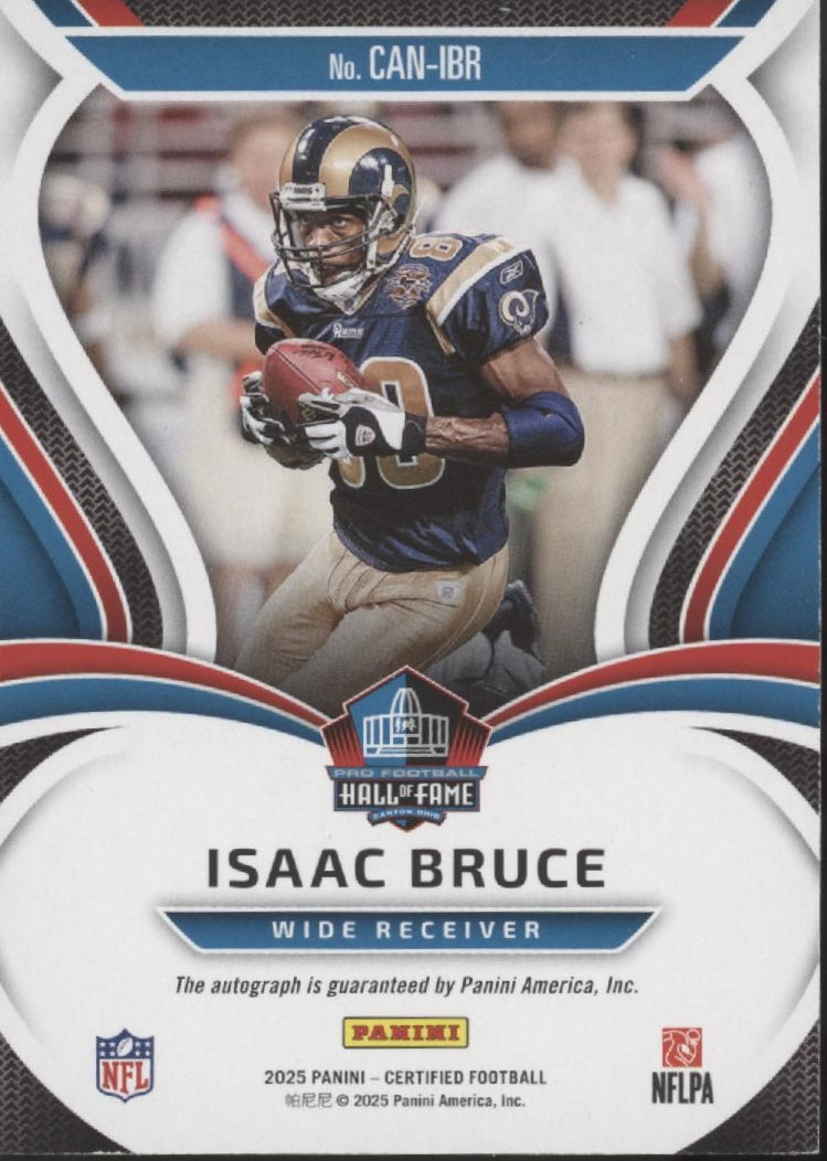 Isaac Bruce 2025 Panini Certified Canton Mirror Red Auto 38/99 #CAN-IBR