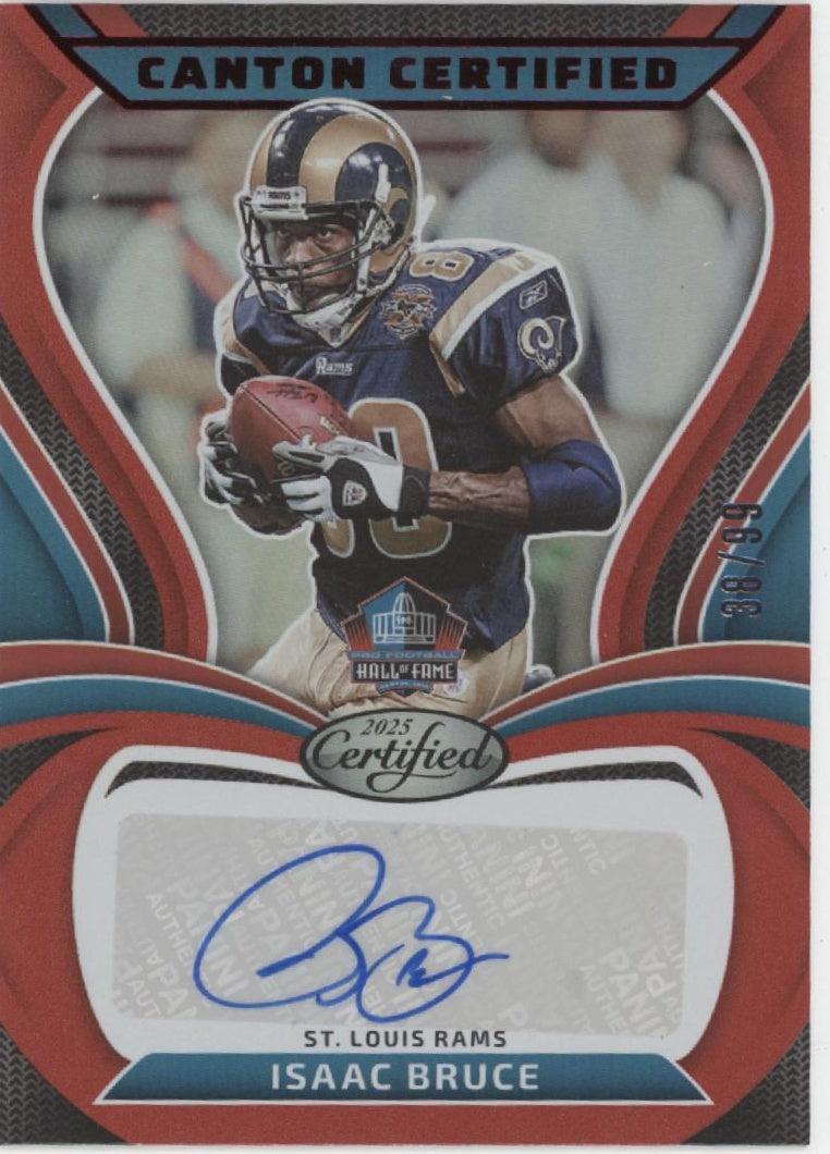 Isaac Bruce 2025 Panini Certified Canton Mirror Red Auto 38/99 #CAN-IBR