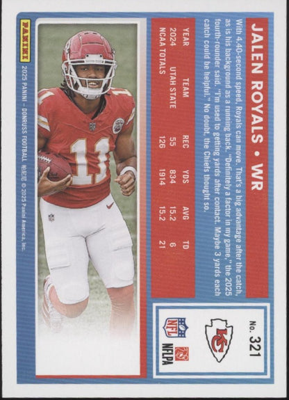 Jalen Royals 2025 Panini Donruss Rated Rookie No Name Variant #321
