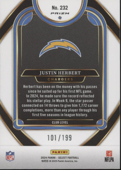 Justin Herbert 2024 Panini Select White Shock Prizm 101/199 #232