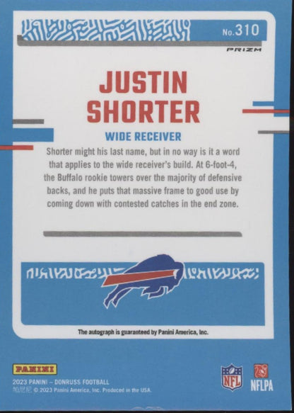 Justin Shorter 2023 Panini Donruss Rated Rookie Prizm RC Auto #310
