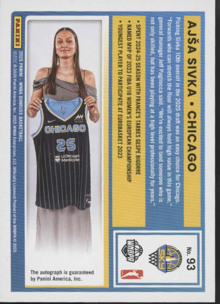 Ajsa Sivka 2025 Panini Donruss WNBA Rated Rookie RC Auto #93