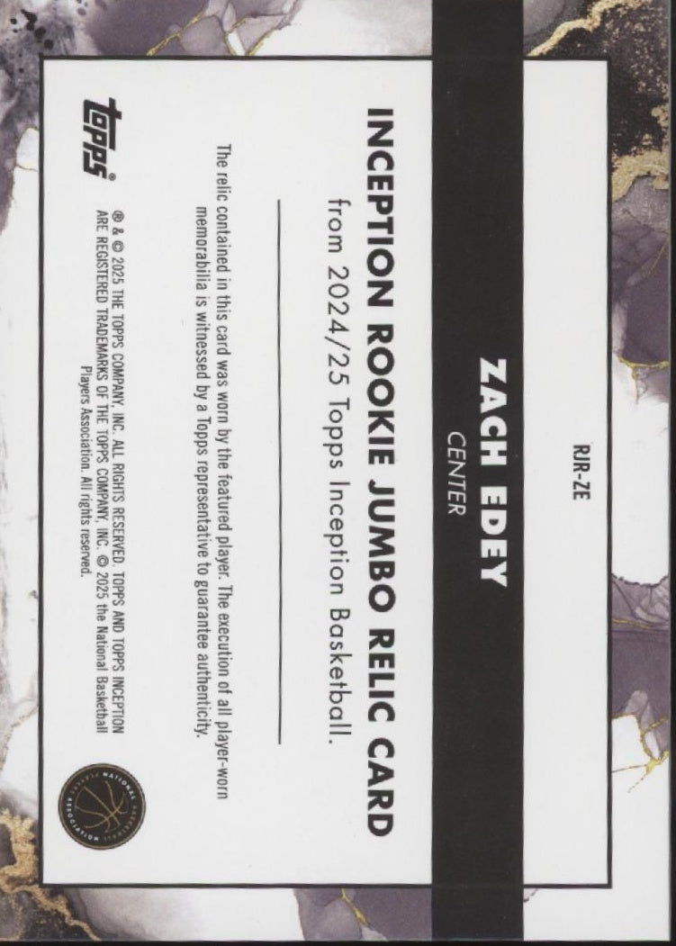 Zach Edey 2024-25 Topps Inception Swatch RC 21/50 #RJR-ZE